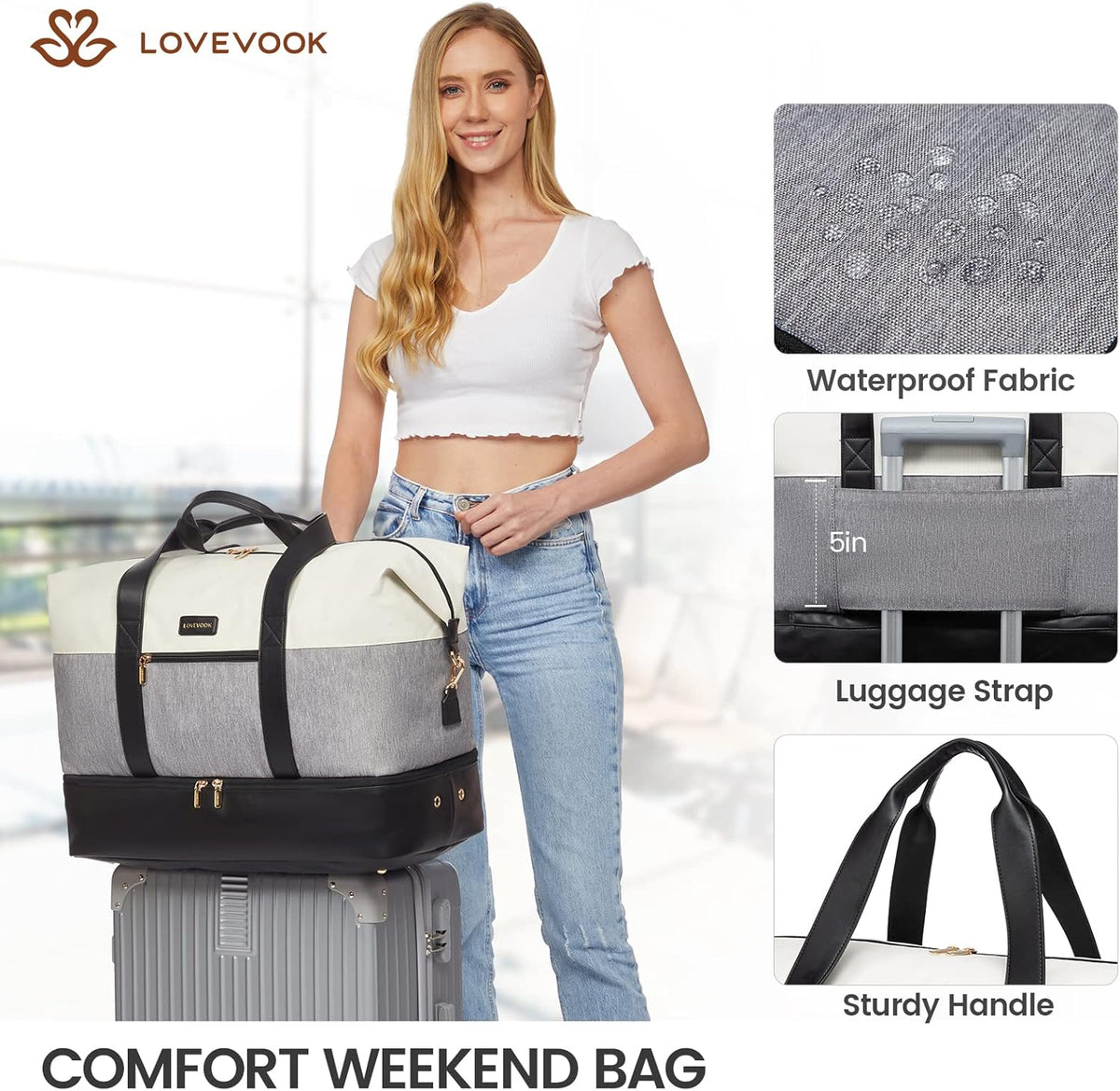 Weekender Bag for Women, Large Duffle Bag for Travel with 2 Packing Cubes, Carry on Overnight Bag with Shoe Compartment, Mom Hospital Bags for Labor and Delivery