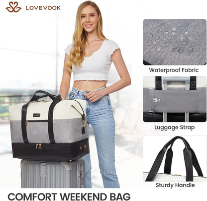 Weekender Bag for Women, Large Duffle Bag for Travel with 2 Packing Cubes, Carry on Overnight Bag with Shoe Compartment, Mom Hospital Bags for Labor and Delivery