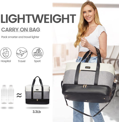 Weekender Bag for Women, Large Duffle Bag for Travel with 2 Packing Cubes, Carry on Overnight Bag with Shoe Compartment, Mom Hospital Bags for Labor and Delivery