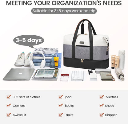 Weekender Bag for Women, Large Duffle Bag for Travel with 2 Packing Cubes, Carry on Overnight Bag with Shoe Compartment, Mom Hospital Bags for Labor and Delivery