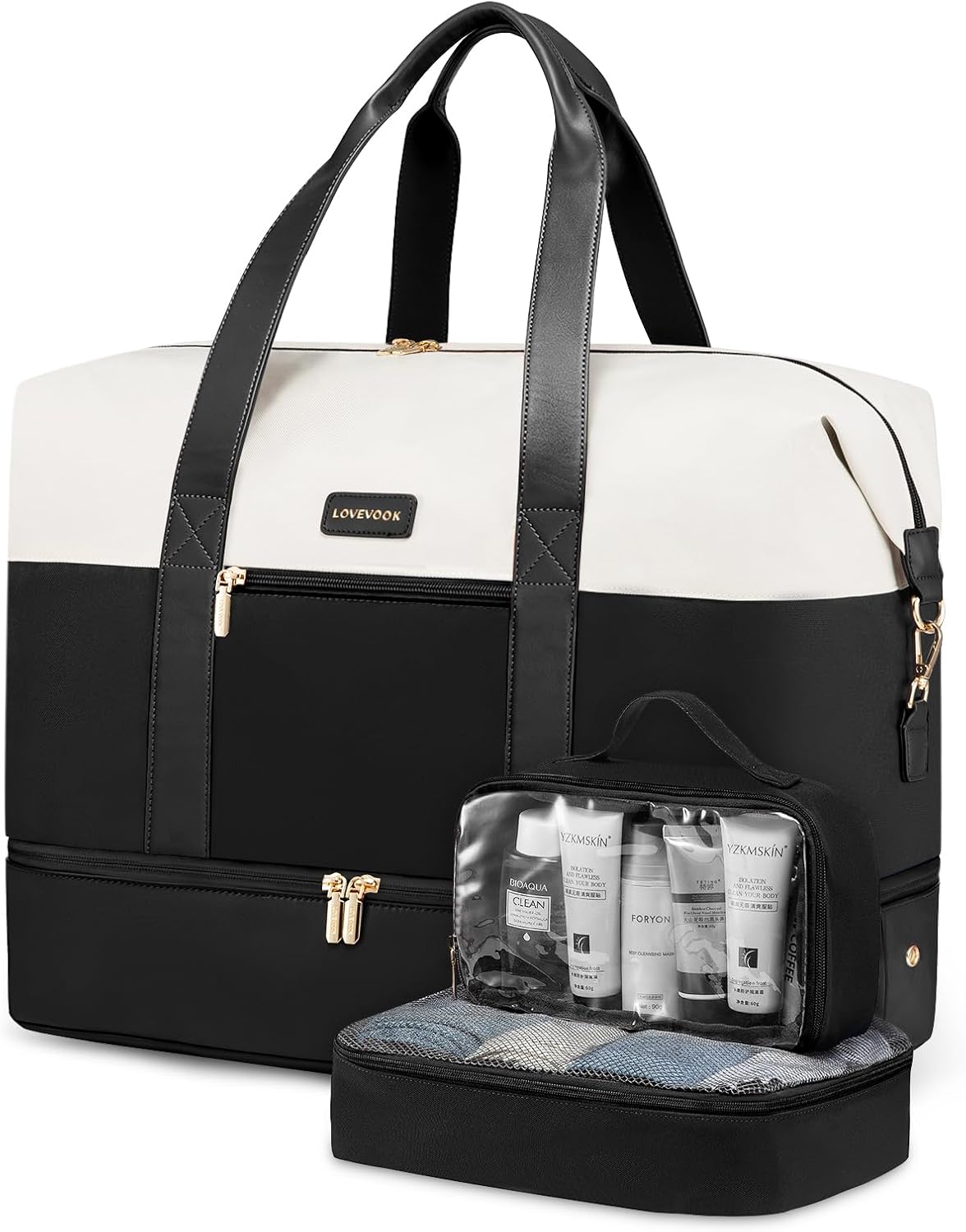 Weekender Bag for Women, Large Duffle Bag for Travel with 2 Packing Cubes, Carry on Overnight Bag with Shoe Compartment, Mom Hospital Bags for Labor and Delivery