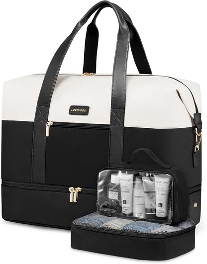 Weekender Bag for Women, Large Duffle Bag for Travel with 2 Packing Cubes, Carry on Overnight Bag with Shoe Compartment, Mom Hospital Bags for Labor and Delivery
