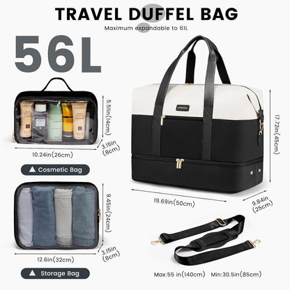 Weekender Bag for Women, Large Duffle Bag for Travel with 2 Packing Cubes, Carry on Overnight Bag with Shoe Compartment, Mom Hospital Bags for Labor and Delivery