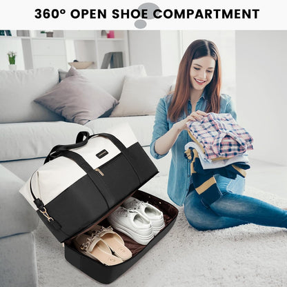 Weekender Bag for Women, Large Duffle Bag for Travel with 2 Packing Cubes, Carry on Overnight Bag with Shoe Compartment, Mom Hospital Bags for Labor and Delivery