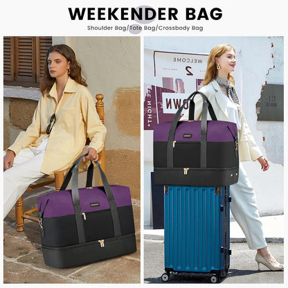 Weekender Bag for Women, Large Duffle Bag for Travel with 2 Packing Cubes, Carry on Overnight Bag with Shoe Compartment, Mom Hospital Bags for Labor and Delivery