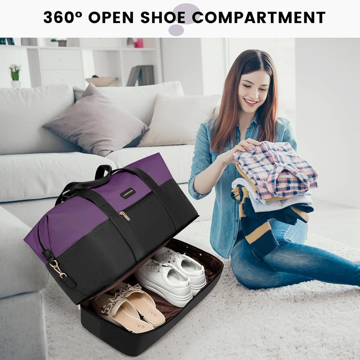 Weekender Bag for Women, Large Duffle Bag for Travel with 2 Packing Cubes, Carry on Overnight Bag with Shoe Compartment, Mom Hospital Bags for Labor and Delivery