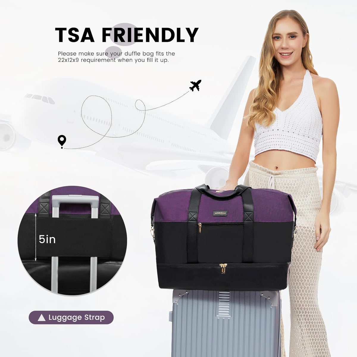 Weekender Bag for Women, Large Duffle Bag for Travel with 2 Packing Cubes, Carry on Overnight Bag with Shoe Compartment, Mom Hospital Bags for Labor and Delivery