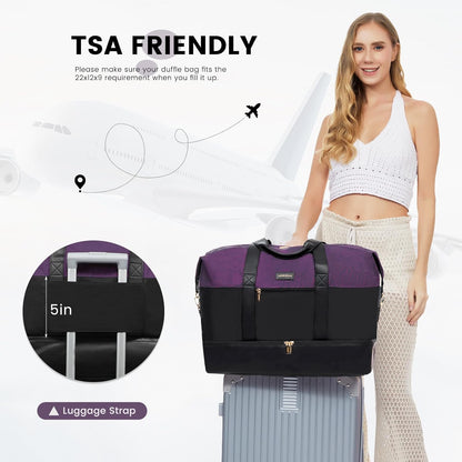 Weekender Bag for Women, Large Duffle Bag for Travel with 2 Packing Cubes, Carry on Overnight Bag with Shoe Compartment, Mom Hospital Bags for Labor and Delivery