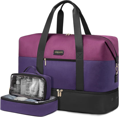 Weekender Bag for Women, Large Duffle Bag for Travel with 2 Packing Cubes, Carry on Overnight Bag with Shoe Compartment, Mom Hospital Bags for Labor and Delivery