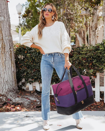Weekender Bag for Women, Large Duffle Bag for Travel with 2 Packing Cubes, Carry on Overnight Bag with Shoe Compartment, Mom Hospital Bags for Labor and Delivery