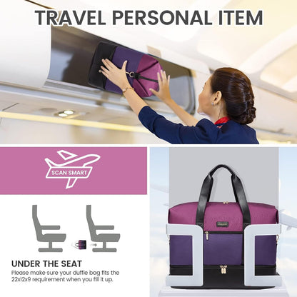 Weekender Bag for Women, Large Duffle Bag for Travel with 2 Packing Cubes, Carry on Overnight Bag with Shoe Compartment, Mom Hospital Bags for Labor and Delivery