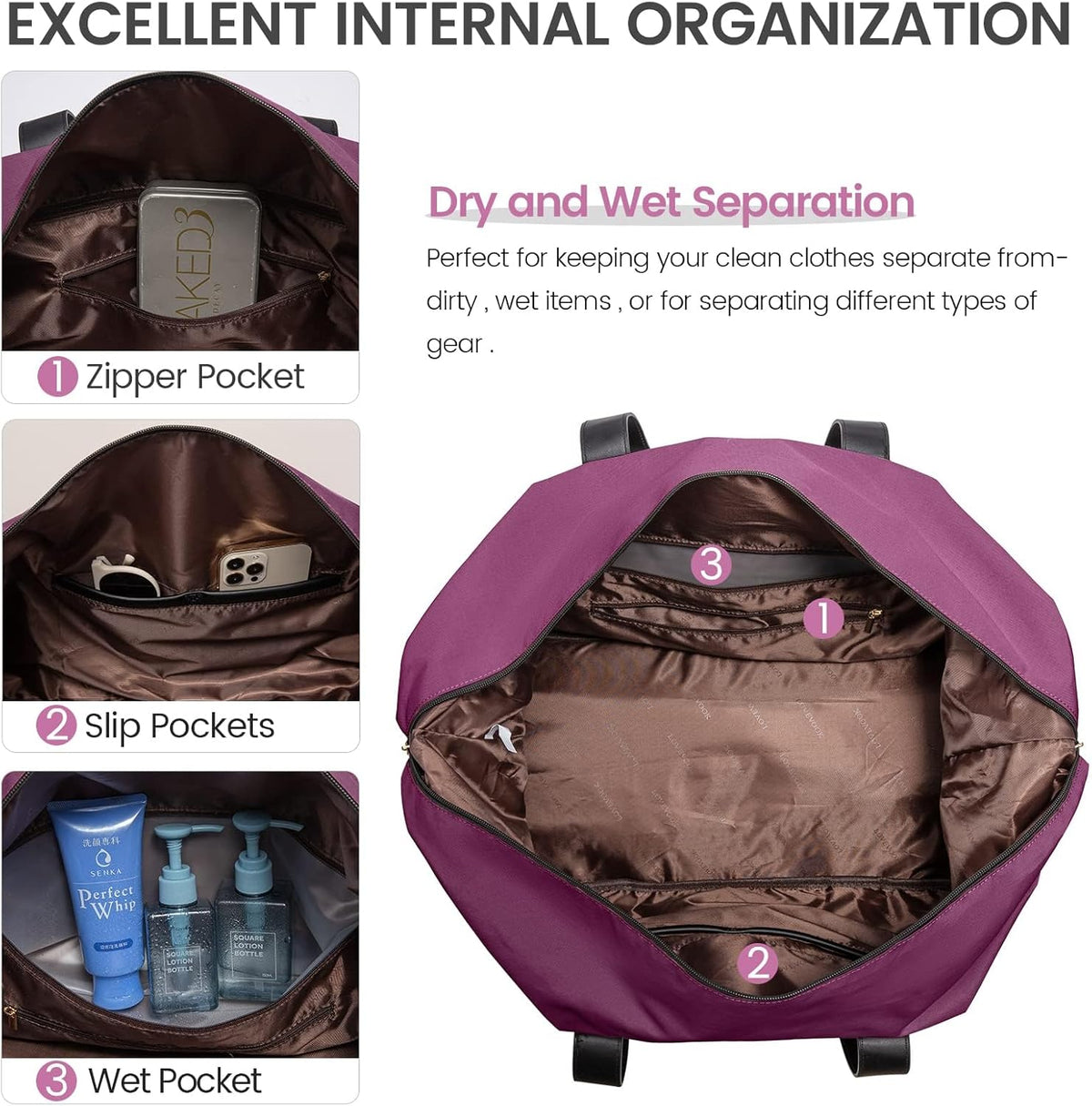 Weekender Bag for Women, Large Duffle Bag for Travel with 2 Packing Cubes, Carry on Overnight Bag with Shoe Compartment, Mom Hospital Bags for Labor and Delivery