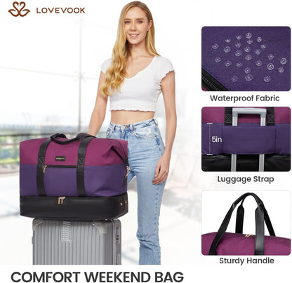 Weekender Bag for Women, Large Duffle Bag for Travel with 2 Packing Cubes, Carry on Overnight Bag with Shoe Compartment, Mom Hospital Bags for Labor and Delivery