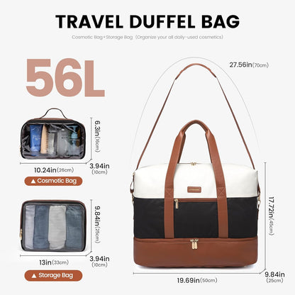 Weekender Bag for Women, Large Duffle Bag for Travel with 2 Packing Cubes, Carry on Overnight Bag with Shoe Compartment, Mom Hospital Bags for Labor and Delivery