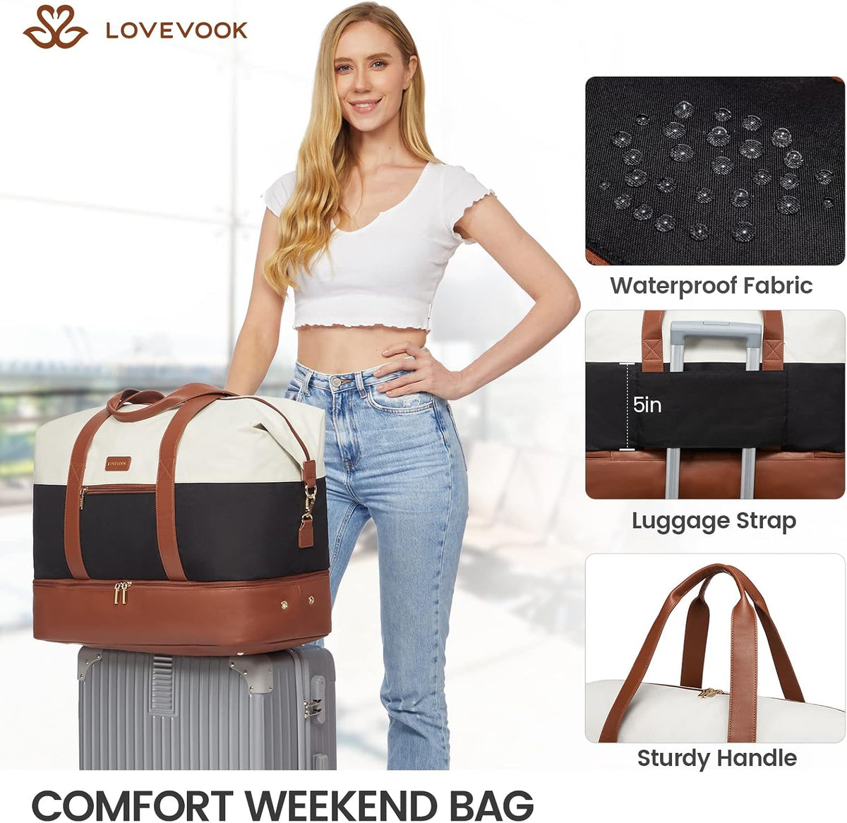 Weekender Bag for Women, Large Duffle Bag for Travel with 2 Packing Cubes, Carry on Overnight Bag with Shoe Compartment, Mom Hospital Bags for Labor and Delivery