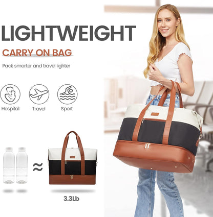 Weekender Bag for Women, Large Duffle Bag for Travel with 2 Packing Cubes, Carry on Overnight Bag with Shoe Compartment, Mom Hospital Bags for Labor and Delivery