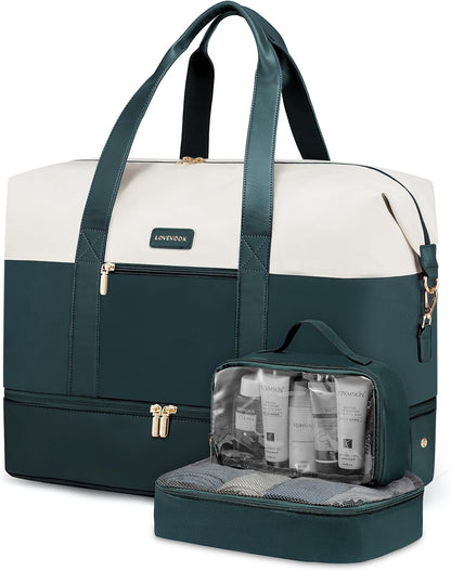 Weekender Bag for Women, Large Duffle Bag for Travel with 2 Packing Cubes, Carry on Overnight Bag with Shoe Compartment, Mom Hospital Bags for Labor and Delivery