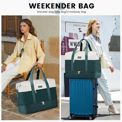 Weekender Bag for Women, Large Duffle Bag for Travel with 2 Packing Cubes, Carry on Overnight Bag with Shoe Compartment, Mom Hospital Bags for Labor and Delivery