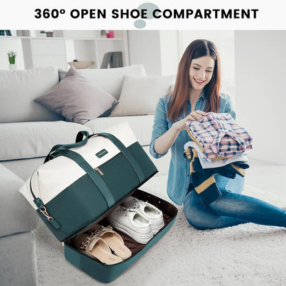 Weekender Bag for Women, Large Duffle Bag for Travel with 2 Packing Cubes, Carry on Overnight Bag with Shoe Compartment, Mom Hospital Bags for Labor and Delivery
