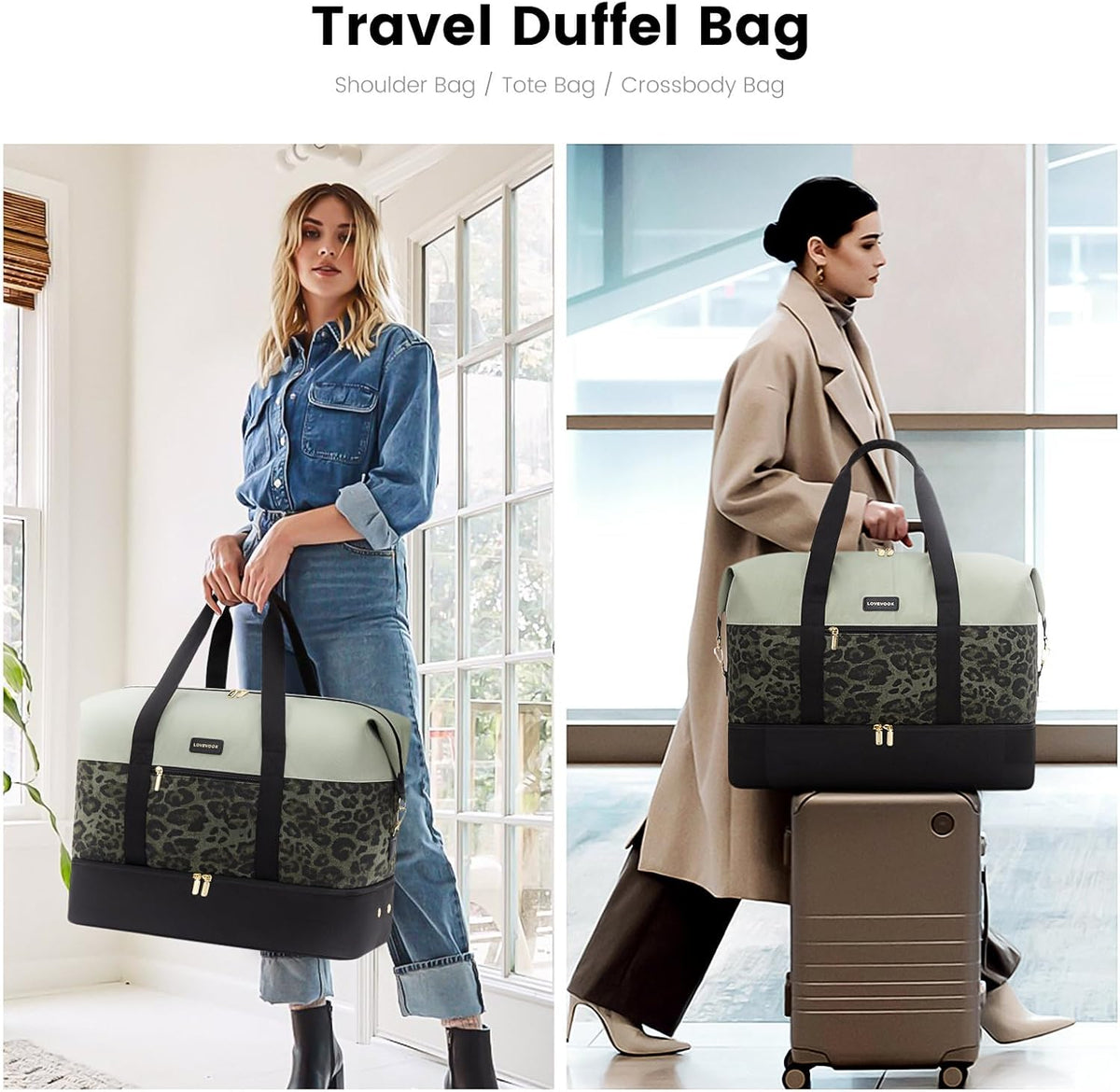 Weekender Bag for Women, Large Duffle Bag for Travel with 2 Packing Cubes, Carry on Overnight Bag with Shoe Compartment, Mom Hospital Bags for Labor and Delivery