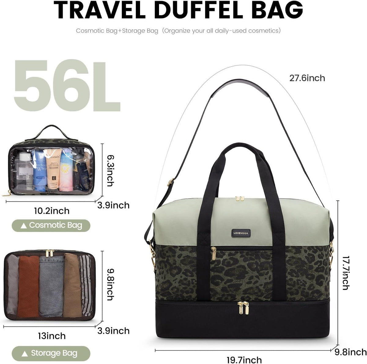 Weekender Bag for Women, Large Duffle Bag for Travel with 2 Packing Cubes, Carry on Overnight Bag with Shoe Compartment, Mom Hospital Bags for Labor and Delivery