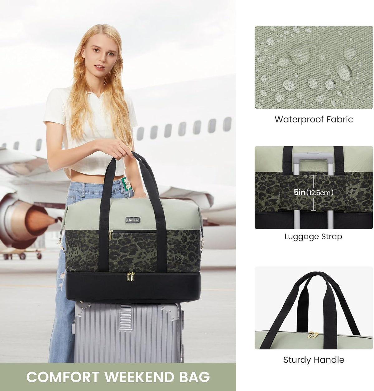 Weekender Bag for Women, Large Duffle Bag for Travel with 2 Packing Cubes, Carry on Overnight Bag with Shoe Compartment, Mom Hospital Bags for Labor and Delivery