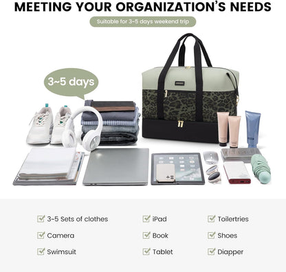 Weekender Bag for Women, Large Duffle Bag for Travel with 2 Packing Cubes, Carry on Overnight Bag with Shoe Compartment, Mom Hospital Bags for Labor and Delivery
