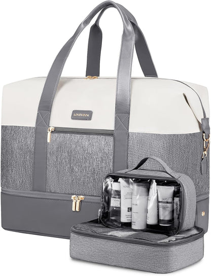 Weekender Bag for Women, Large Duffle Bag for Travel with 2 Packing Cubes, Carry on Overnight Bag with Shoe Compartment, Mom Hospital Bags for Labor and Delivery