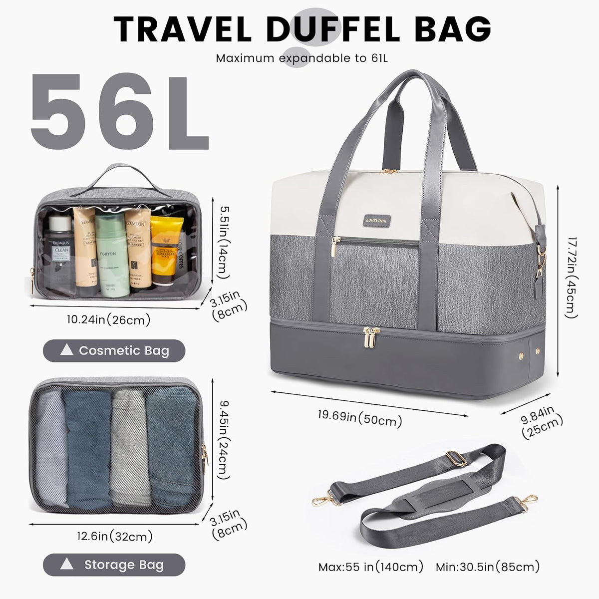 Weekender Bag for Women, Large Duffle Bag for Travel with 2 Packing Cubes, Carry on Overnight Bag with Shoe Compartment, Mom Hospital Bags for Labor and Delivery