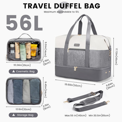 Weekender Bag for Women, Large Duffle Bag for Travel with 2 Packing Cubes, Carry on Overnight Bag with Shoe Compartment, Mom Hospital Bags for Labor and Delivery