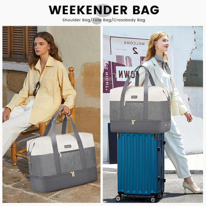Weekender Bag for Women, Large Duffle Bag for Travel with 2 Packing Cubes, Carry on Overnight Bag with Shoe Compartment, Mom Hospital Bags for Labor and Delivery