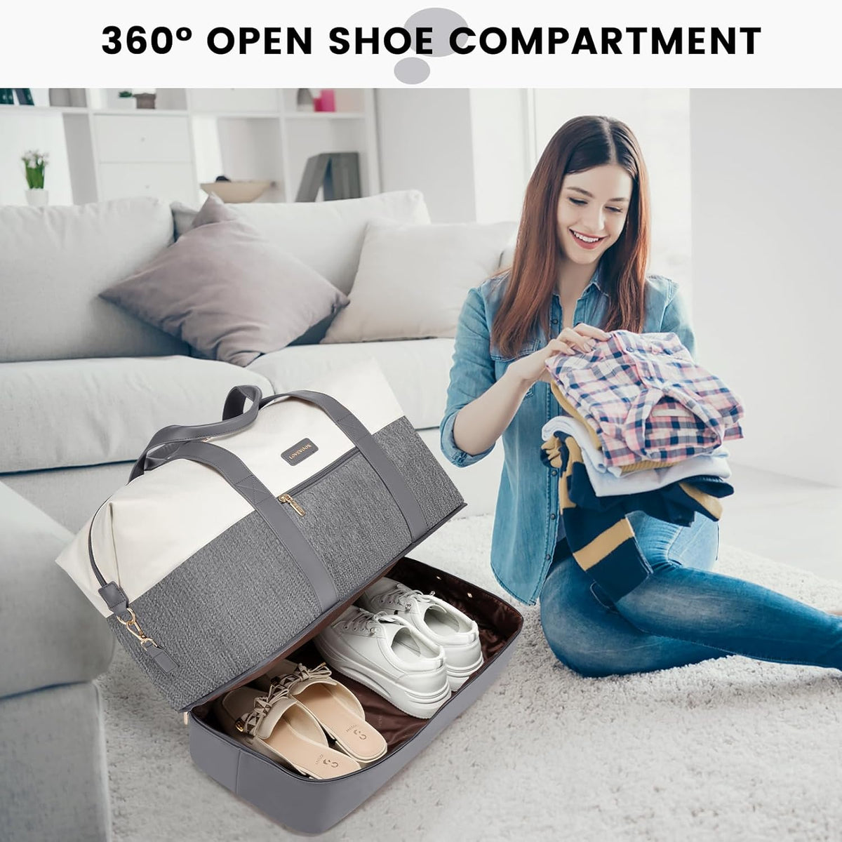 Weekender Bag for Women, Large Duffle Bag for Travel with 2 Packing Cubes, Carry on Overnight Bag with Shoe Compartment, Mom Hospital Bags for Labor and Delivery