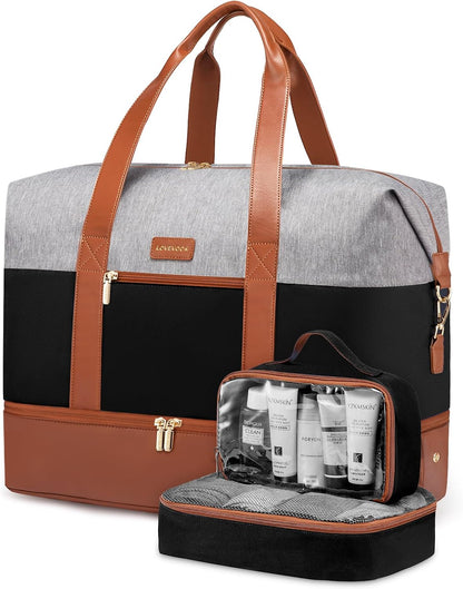 Weekender Bag for Women, Large Duffle Bag for Travel with 2 Packing Cubes, Carry on Overnight Bag with Shoe Compartment, Mom Hospital Bags for Labor and Delivery