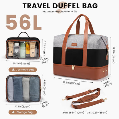 Weekender Bag for Women, Large Duffle Bag for Travel with 2 Packing Cubes, Carry on Overnight Bag with Shoe Compartment, Mom Hospital Bags for Labor and Delivery