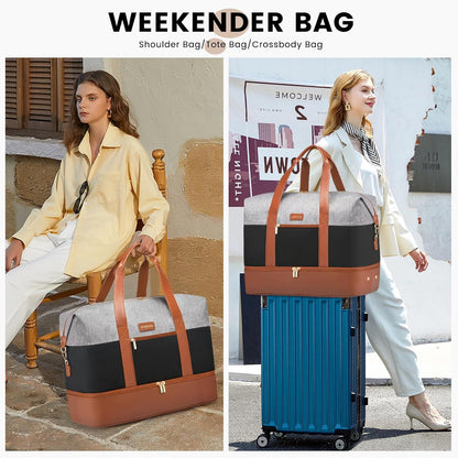 Weekender Bag for Women, Large Duffle Bag for Travel with 2 Packing Cubes, Carry on Overnight Bag with Shoe Compartment, Mom Hospital Bags for Labor and Delivery