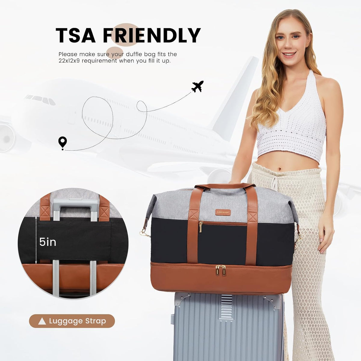Weekender Bag for Women, Large Duffle Bag for Travel with 2 Packing Cubes, Carry on Overnight Bag with Shoe Compartment, Mom Hospital Bags for Labor and Delivery