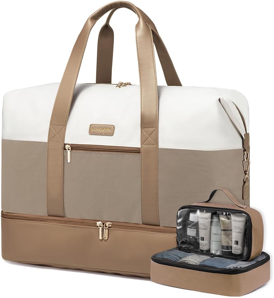 Weekender Bag for Women, Large Duffle Bag for Travel with 2 Packing Cubes, Carry on Overnight Bag with Shoe Compartment, Mom Hospital Bags for Labor and Delivery