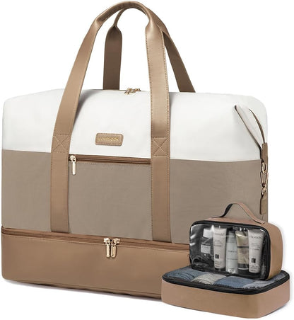 Weekender Bag for Women, Large Duffle Bag for Travel with 2 Packing Cubes, Carry on Overnight Bag with Shoe Compartment, Mom Hospital Bags for Labor and Delivery