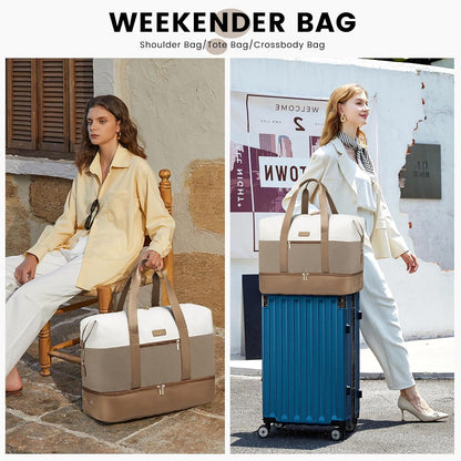 Weekender Bag for Women, Large Duffle Bag for Travel with 2 Packing Cubes, Carry on Overnight Bag with Shoe Compartment, Mom Hospital Bags for Labor and Delivery