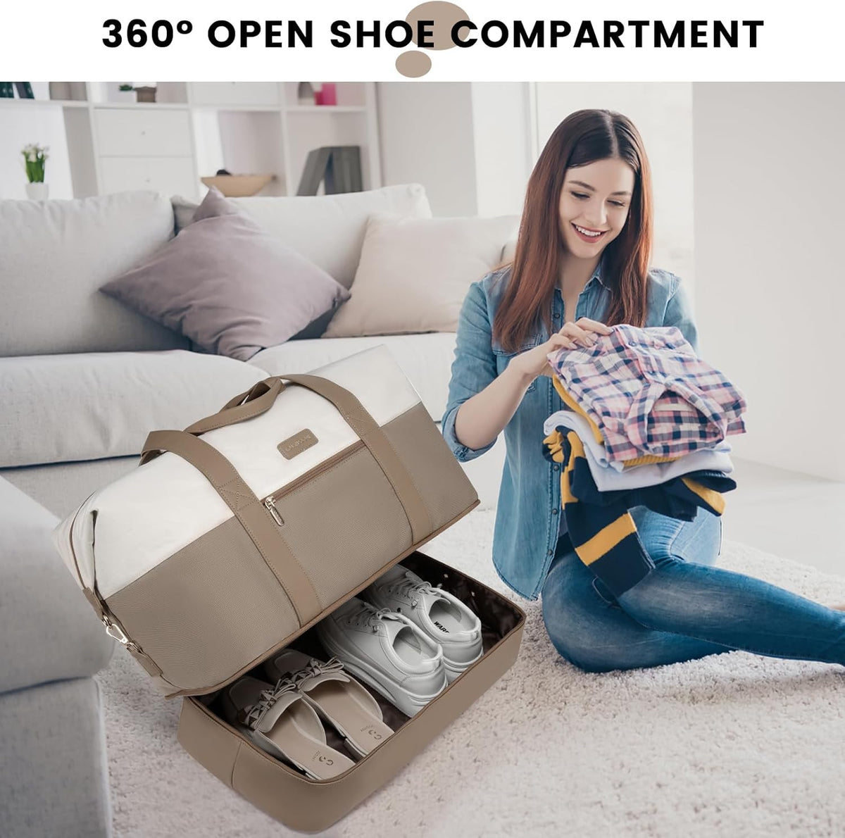 Weekender Bag for Women, Large Duffle Bag for Travel with 2 Packing Cubes, Carry on Overnight Bag with Shoe Compartment, Mom Hospital Bags for Labor and Delivery