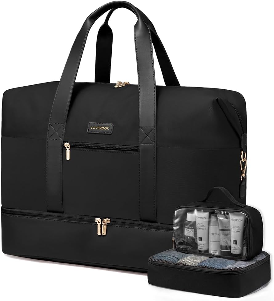 Weekender Bag for Women, Large Duffle Bag for Travel with 2 Packing Cubes, Carry on Overnight Bag with Shoe Compartment, Mom Hospital Bags for Labor and Delivery