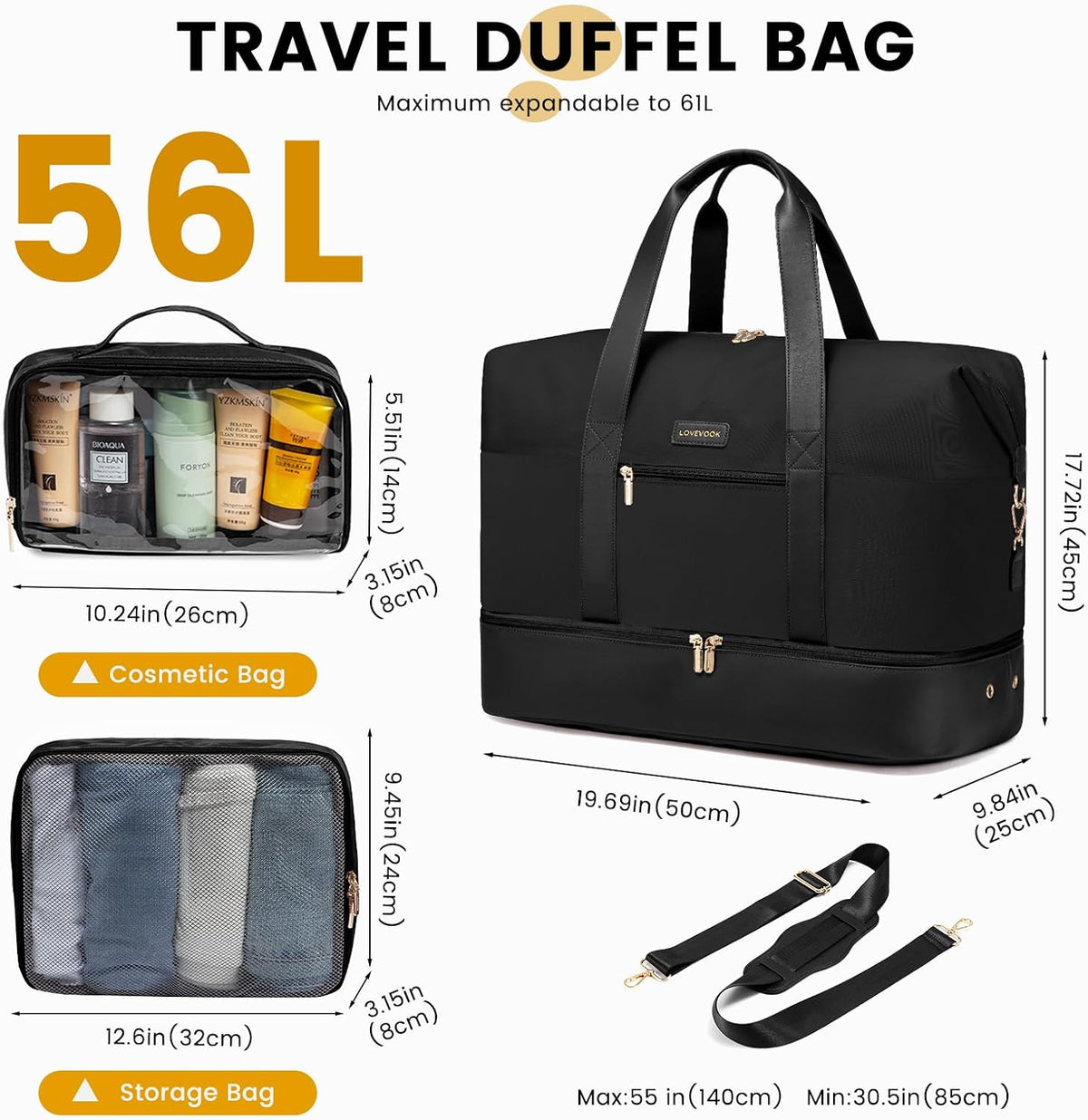 Weekender Bag for Women, Large Duffle Bag for Travel with 2 Packing Cubes, Carry on Overnight Bag with Shoe Compartment, Mom Hospital Bags for Labor and Delivery