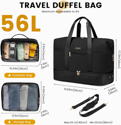 Weekender Bag for Women, Large Duffle Bag for Travel with 2 Packing Cubes, Carry on Overnight Bag with Shoe Compartment, Mom Hospital Bags for Labor and Delivery