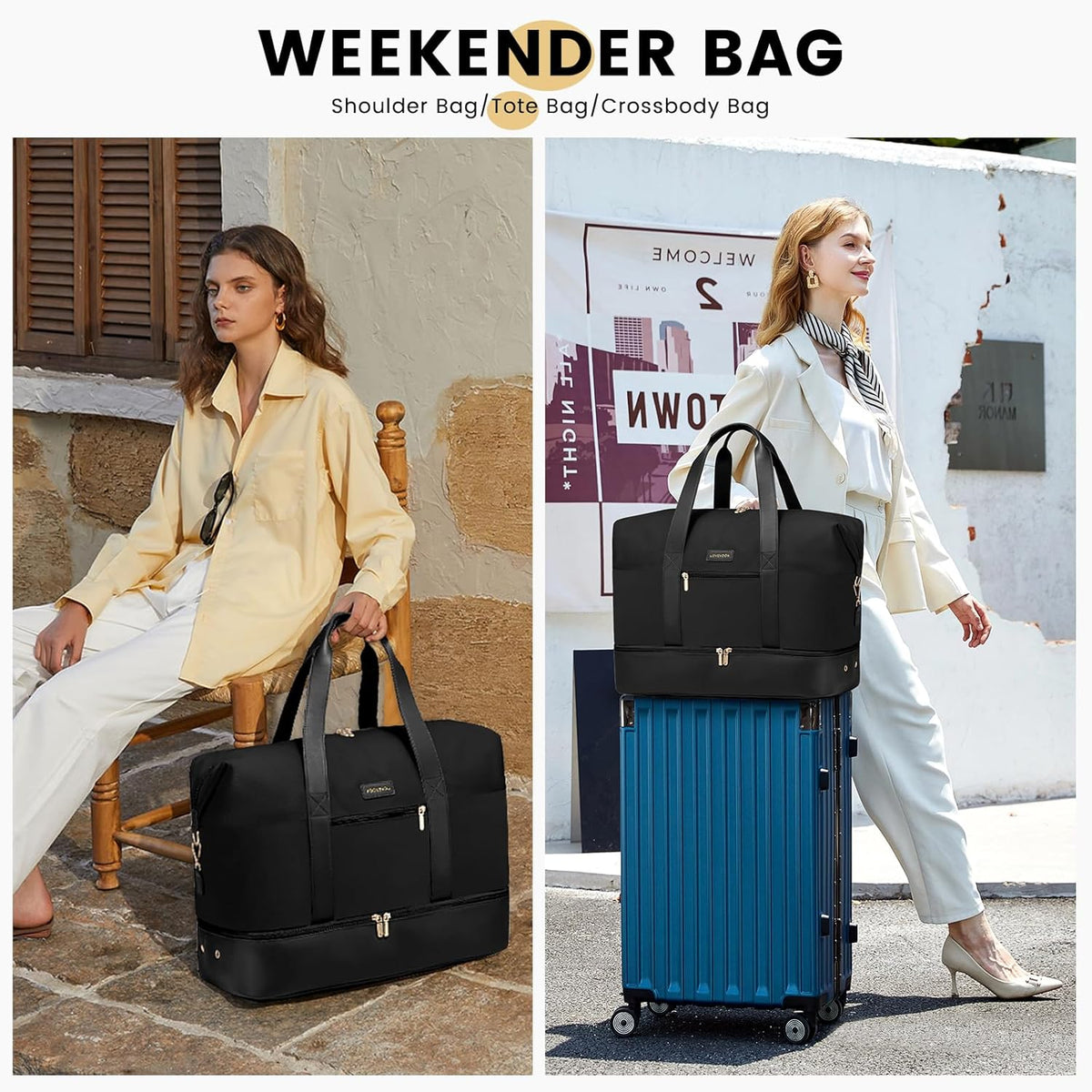 Weekender Bag for Women, Large Duffle Bag for Travel with 2 Packing Cubes, Carry on Overnight Bag with Shoe Compartment, Mom Hospital Bags for Labor and Delivery