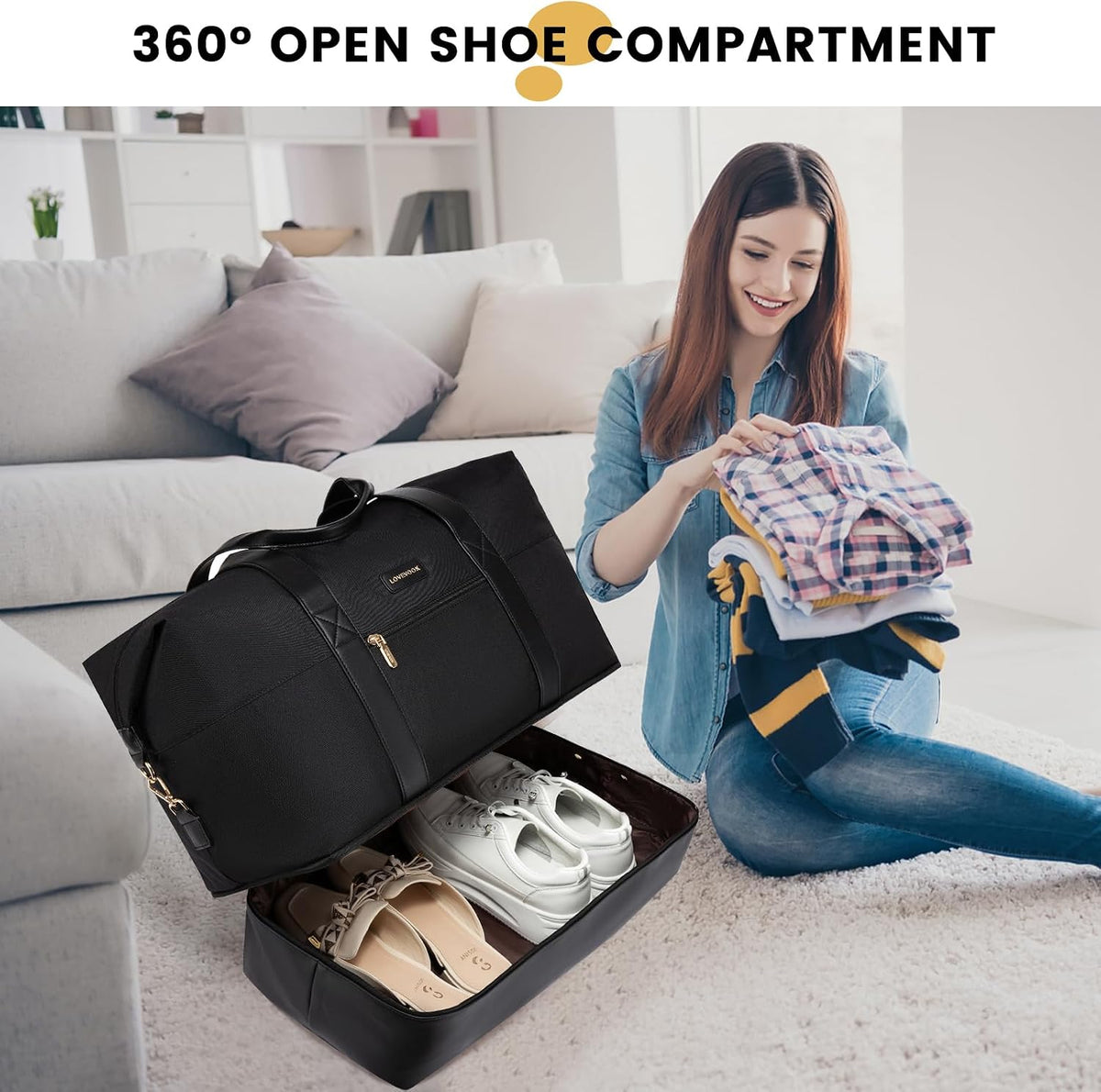 Weekender Bag for Women, Large Duffle Bag for Travel with 2 Packing Cubes, Carry on Overnight Bag with Shoe Compartment, Mom Hospital Bags for Labor and Delivery