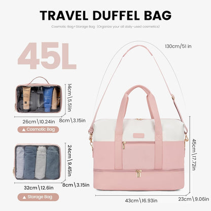 Weekender Bag for Women, Large Duffle Bag for Travel with 2 Packing Cubes, Carry on Overnight Bag with Shoe Compartment, Mom Hospital Bags for Labor and Delivery