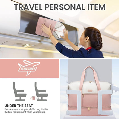 Weekender Bag for Women, Large Duffle Bag for Travel with 2 Packing Cubes, Carry on Overnight Bag with Shoe Compartment, Mom Hospital Bags for Labor and Delivery
