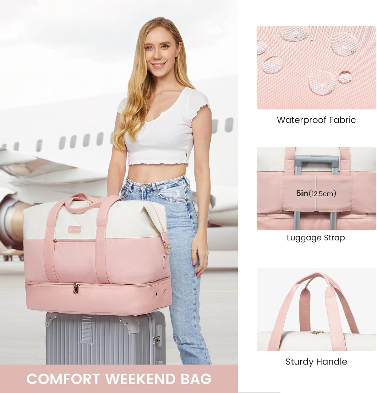 Weekender Bag for Women, Large Duffle Bag for Travel with 2 Packing Cubes, Carry on Overnight Bag with Shoe Compartment, Mom Hospital Bags for Labor and Delivery