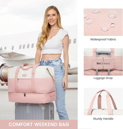 Weekender Bag for Women, Large Duffle Bag for Travel with 2 Packing Cubes, Carry on Overnight Bag with Shoe Compartment, Mom Hospital Bags for Labor and Delivery