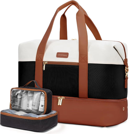Weekender Bag for Women, Large Duffle Bag for Travel with 2 Packing Cubes, Carry on Overnight Bag with Shoe Compartment, Mom Hospital Bags for Labor and Delivery